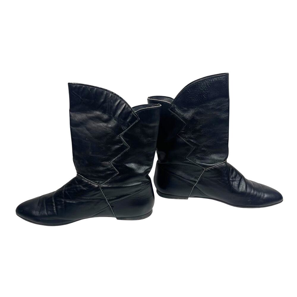 Vintage Black Leather Western Cowboy Fringe Boots: 9M - Picture 4 of 8
